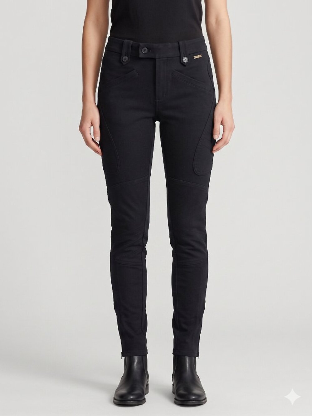 Polo Ralph Lauren Skinny Moto Pants Black Size 2 Cotton Modal Blend Zippers